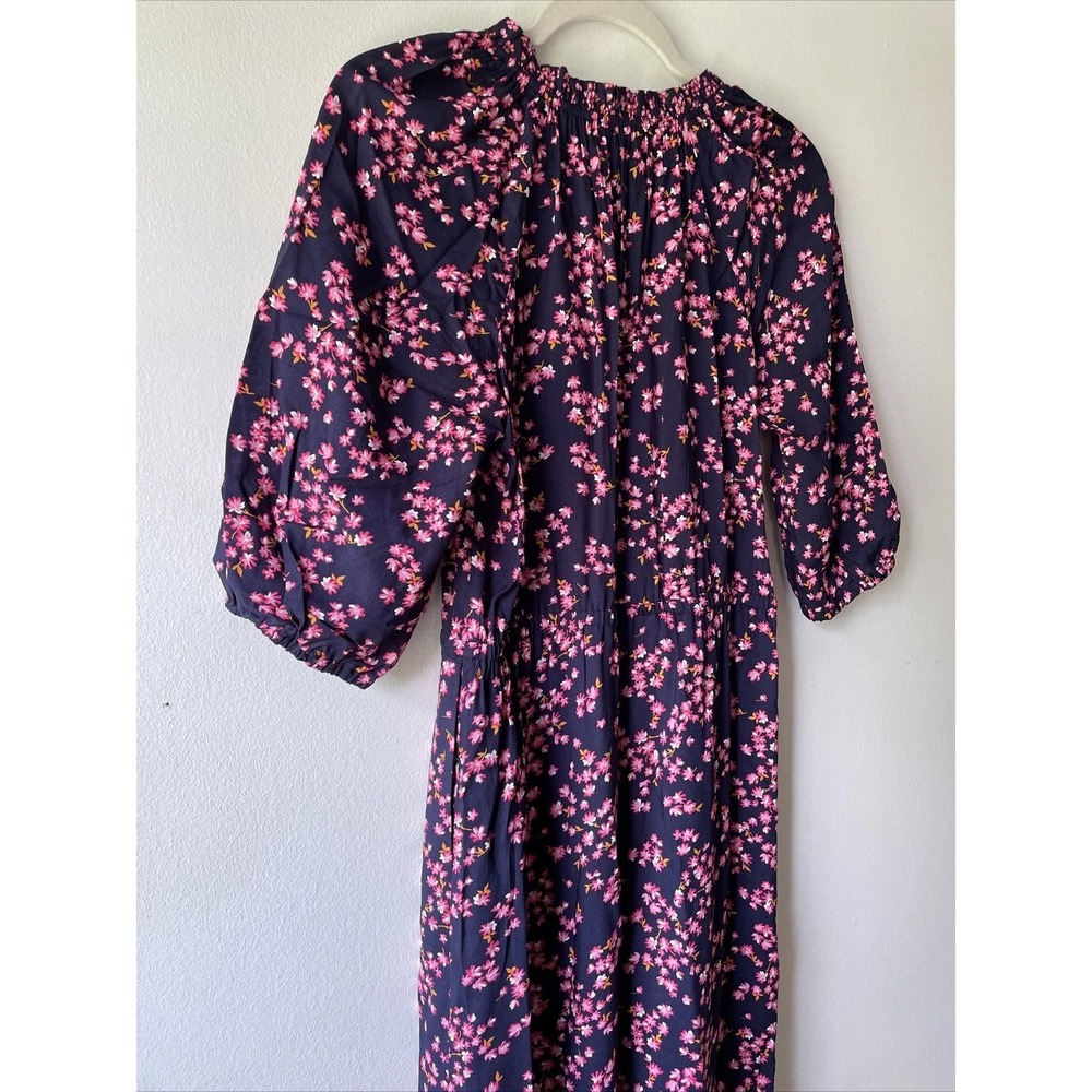 Draper James Dress Women XS Navy Pink Floral Tiered Midi Ruffle Cottagecore Darl - Picture 8 of 12